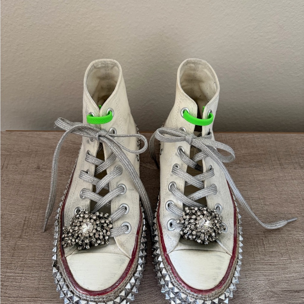 Embellished High-Top Sneakers with Silver Studs